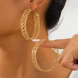 14K Gold Womens 2.25" Large Etched Hoop Earrings Ladies 14K Silver Hoops Jewelry